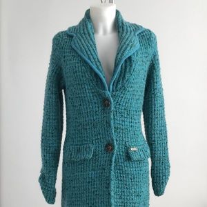 Bark turquoise wool sweater coat made in Italy XS